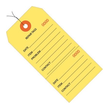 Box Packaging Consecutively Repair Tag Pre WiredNo 5 4-3/4L x 2-3/8W Yellow 1000/Pk G26200W